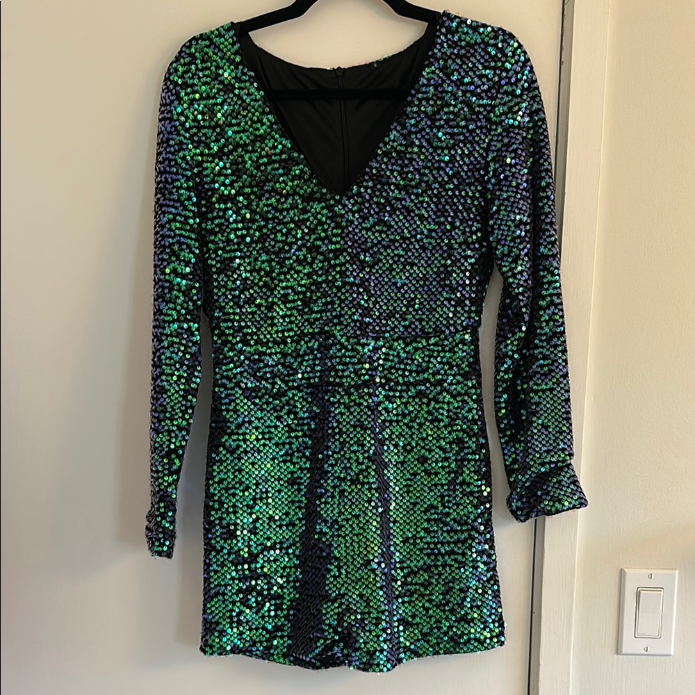 Green and Black Sequin Romper